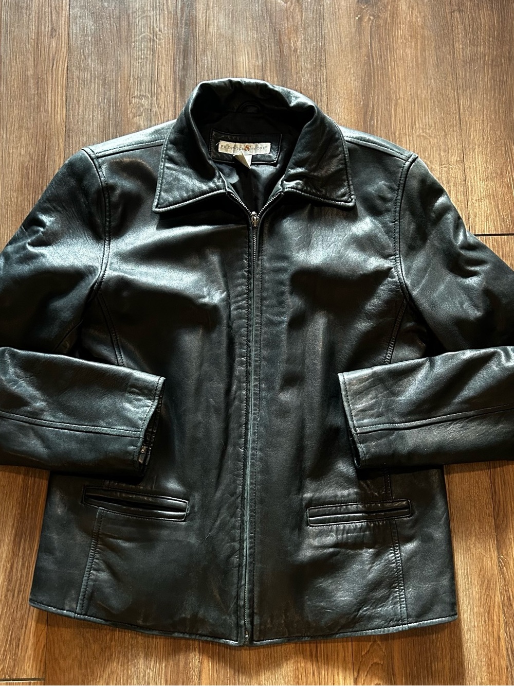 Preswick & Moore Women’s Black Genuine Leather Jacket Zip Front Size Medium